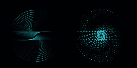 Set of two radial hypnotic spirals, on transparent background