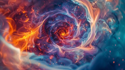 A swirling vortex of fire and blue in a digital painting, AI - obrazy, fototapety, plakaty
