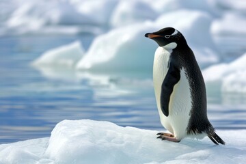 Majestic Penguin on Iceberg, Wildlife in Natural Habitat