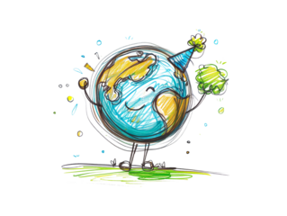 Colorful vector illustration of a bird on a branch with other birds flying in a green, flowery environment, perfect for an ecology or travel concept