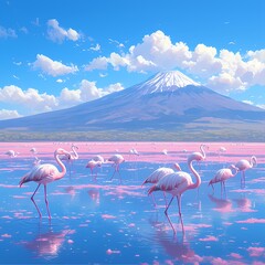 Embrace the Calm: A Sunlit Lake Nakuru with a Glorious Flamingo Flock - obrazy, fototapety, plakaty