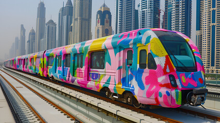 Dubai Metro Train Covered with Yarn is Driven Down