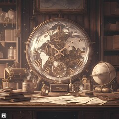 A captivating steampunk wall clock with a majestic face and intricate mechanisms, evoking vintage elegance for your home or office.