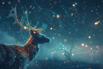 Digital Art of a Stag with Glowing Constellation Overlay, Nature Meets Technology Concept