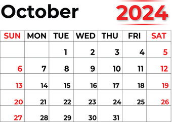 October 2024 monthly calendar design in clean look