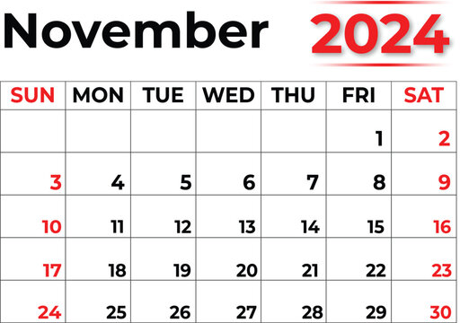 November 2024 monthly calendar design in clean look
