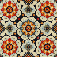 A graceful seamless pattern inspired by the vibrant and intricate motifs of boho mandala, executed in a regular sequence. - obrazy, fototapety, plakaty