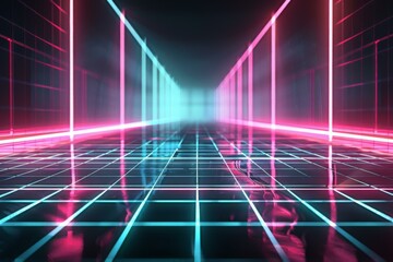 Futuristic Neon Tunnel, Cyberpunk Concept