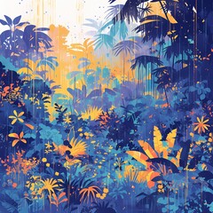A captivating digital illustration of a vibrant tropical rainforest, offering a serene and harmonious image for diverse creative projects.