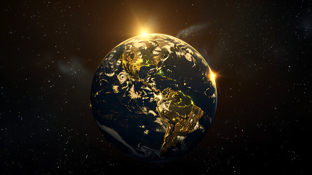 This captivating image showcases our beautiful planet Earth from space. The sun’s rays illuminate the continents
