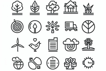 Line icons about net zero. Sustainable development. Thin line icon set. Symbol collection in transparent background. Editable vector stroke. 512x512 Pixel Perfect. vector icon, white background, black