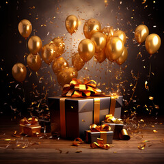 christmas gift box with golden ballons