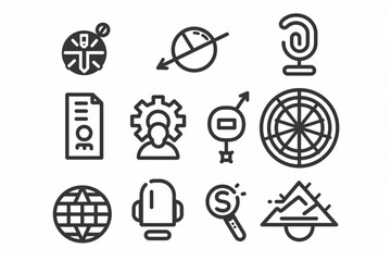 Mission, vision and values. Business concepts thin line icon set. Symbol collection in transparent background. Editable vector stroke. 512x512 Pixel Perfect. vector icon, white background, black colou