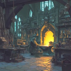 Step into the Heart of History with an Intricate Rendition of a Blacksmith's Workshop. This Image Captures the Essence of Traditional Artistry and Skill in a Time-Honored Setting.