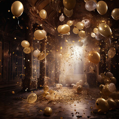Decoration with golden ballons