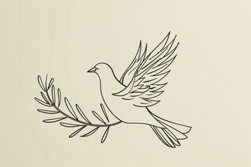 One continuous line drawing of dove with olive branch. Bird symbol of peace and freedom in simple linear style. Concept for national labor movement icon. Editable stroke. Doodle vector illustration ve