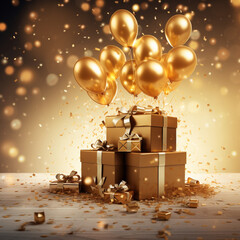 christmas gift box with golden ballons