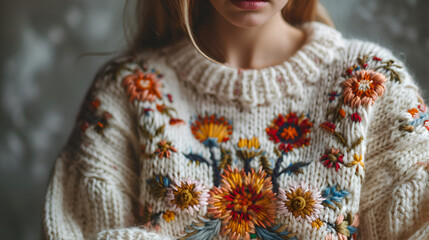 Close-Up of Hand-Knit Sweater