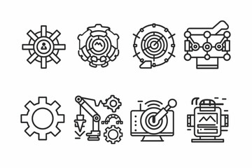 Process automation concepts, thin line icon set. Symbol collection in transparent background. Editable vector stroke. 512x512 Pixel Perfect. vector icon, white background, black colour icon