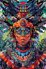 Fototapeta premium Illustrate cultural diversity in a unique pixel art style through a frontal view Combine different cultural symbols and colors to create a visually striking and harmonious composition