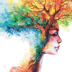 Abstract beautiful woman face drawn with watercolor