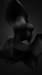 Abstract cloth. Black 3d object on black vertical background. 3d rendering illustration not AI
