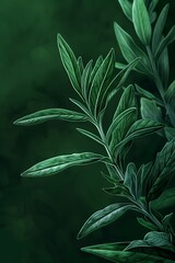 Digital visualization of tarragon in golden hour light, ideal for illustrating culinary, gardening, or herbal themes