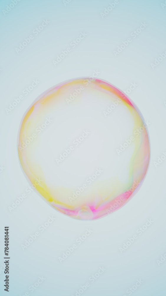 Poster floating water bubble on light vertical background. water drop dispersion. rainbow refraction. 3d re