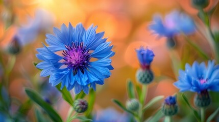   A tight shot of a blue bloom against blurred background flowers