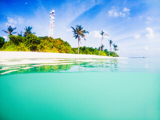 amazing tropical beach background white sand and clear blue water - obrazy, fototapety, plakaty