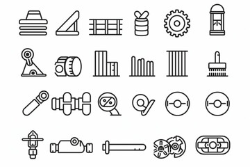Steel products, thin line icon set. Symbol collection in transparent background. Editable vector stroke. 512x512 Pixel Perfect. vector icon, white background, black colour icon