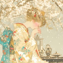 Exquisite Japanese Tradition: A Soothing Tea Ceremony Under Sakura Trees