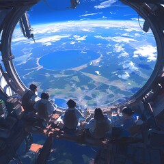 Breathtaking Perspective of Earth from Space Capsule Interior - obrazy, fototapety, plakaty