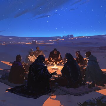 Gathering of Desert Dwellers in Traditional Ritual - Stock Image