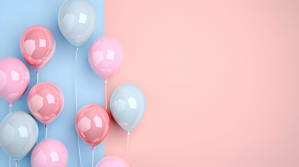 Minimalistic pastel background with balloons, balloons celebration concept, balloons poster design, floating party celebration beautiful ballons on pastel,background wallpaper 