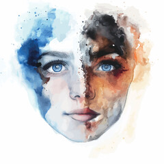 Abstract beautiful woman face drawn with watercolor