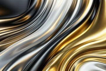 abstract shiny metallic wave flow background elegant smooth swirl design with gold and silver gradient colors digital ilustration