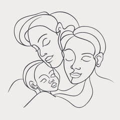 vector line art of mother and kid with flowers background