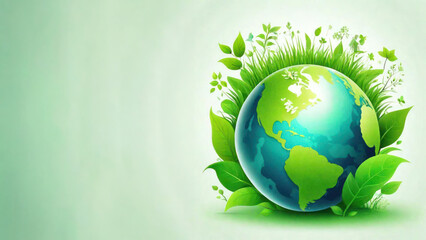 Earth Day natural background with green planet earth and globe. World environment day banner concept.Generative Ai