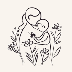 Hand drawn art vector mother and kid
