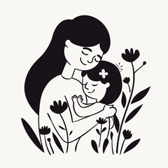 Hand drawn art vector mother and kid