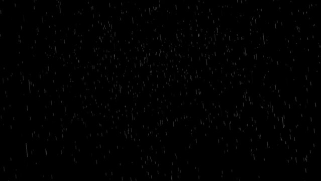 Rain overlay effect falling in front of the camera in a black background, Raindrop vfx loop .