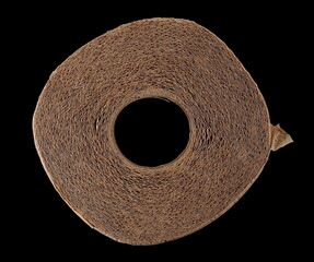  Brown toilet paper roll, eco-friendly, non-toxic, isolated on black