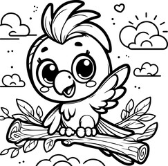 Obraz premium Cute little parrot black outline children coloring book.