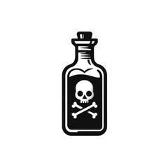 Bold vector-style poison bottle logo with skull and crossbones