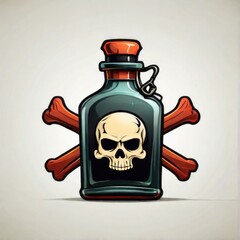 Bold vector-style poison bottle logo with skull and crossbones