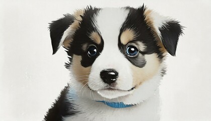 A playful and cute puppy in a high-detail image, set against a white background. 