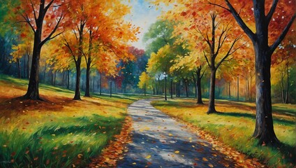 autumn trees in the park, Watercolor