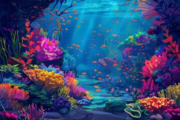 Obraz na płótnie Canvas enchanting underwater scene with colorful coral reefs and tropical fish digital illustration digital ilustration