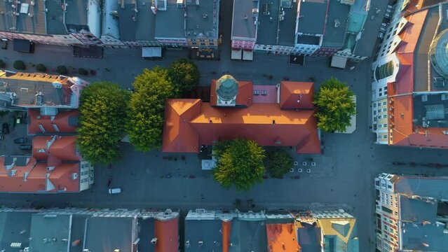 Top Down Old Town Zielona Gora Stare Miasto Ratusz Rynek Aerial View Poland